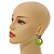 Off Round Curvy Hoop Earrings in Gold Tone (Lime Green Matt Finish) - 50mm Long - view 3