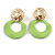 Off Round Curvy Hoop Earrings in Gold Tone (Lime Green Matt Finish) - 50mm Long - view 9
