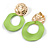 Off Round Curvy Hoop Earrings in Gold Tone (Lime Green Matt Finish) - 50mm Long - view 4