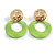 Off Round Curvy Hoop Earrings in Gold Tone (Lime Green Matt Finish) - 50mm Long - view 2