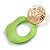 Off Round Curvy Hoop Earrings in Gold Tone (Lime Green Matt Finish) - 50mm Long - view 6