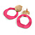 Off Round Textured Curvy Hoop Earrings in Gold Tone (Hot Pink Matt Finish) - 50mm Long - view 5