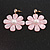 Pink Acrylic Flower Drop Earrings In Gold Tone - 55mm L - view 8