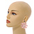 Pink Acrylic Flower Drop Earrings In Gold Tone - 55mm L - view 3