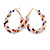 Large Multicoloured/White Beaded Oval Hoop Earrings in Gold Tone - 50mm Tall - view 5