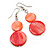 Double Bead Shell Drop Earrings In Silver Tone/ Red/Carrot (Natural Irregularities) - 55mm Long - view 2