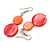 Double Bead Shell Drop Earrings In Silver Tone/ Red/Carrot (Natural Irregularities) - 55mm Long - view 4