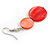 Double Bead Shell Drop Earrings In Silver Tone/ Red/Carrot (Natural Irregularities) - 55mm Long - view 5