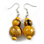 Yellow/ Black Double Bead Wooden Drop Earrings - 60mm Long - view 2