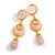 Long Light Pink Acrylic Bead Dangle Earrings in Gold Tone - 85mm Long - view 2