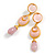 Long Light Pink Acrylic Bead Dangle Earrings in Gold Tone - 85mm Long - view 4