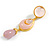Long Light Pink Acrylic Bead Dangle Earrings in Gold Tone - 85mm Long - view 5