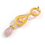 Long Light Pink Acrylic Bead Dangle Earrings in Gold Tone - 85mm Long - view 6
