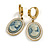 Classic Pale Blue Cameo Crystal Oval Drop Earrings with Round Closure - 40mm L - view 2