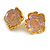 Large Pale Pink Resin Rose Flower Stud Earrings in Gold Tone - 30mm D - view 2