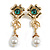 Gold Plated Flower with Pearl Dangle Long Earrings - 70mm L