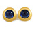 Round Blue Glass Button Stud Earrings in Gold Tone - 25mm D - view 2