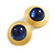 Round Blue Glass Button Stud Earrings in Gold Tone - 25mm D