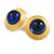 Round Blue Glass Button Stud Earrings in Gold Tone - 25mm D - view 4
