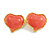 Solid/Large Assymetric Pink Acrylic Heart Stud Earrings in Gold Tone - 45mm Across - view 2