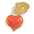 Solid/Large Assymetric Pink Acrylic Heart Stud Earrings in Gold Tone - 45mm Across - view 4