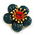 Large Dimentional Dark Green Acrylic with Red Crystal Daisy Flower Stud Earrings in Gold Tone - 35mm D - view 7