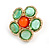 Green/Carrot Red Glass Flower Stud Earrings in Gold Tone - 25mm D - view 5