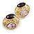 Pink/Purple Glass Stone Oval Dimentional Stud Earrings in Gold Tone - 28mm Across - view 2