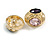 Pink/Purple Glass Stone Oval Dimentional Stud Earrings in Gold Tone - 28mm Across - view 4