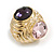 Pink/Purple Glass Stone Oval Dimentional Stud Earrings in Gold Tone - 28mm Across - view 6