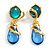 Teal/Blue Glass/Acrylic Asymmetric Contemporary Drop Earrings in Gold Tone - 70mm Long - view 2