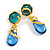 Teal/Blue Glass/Acrylic Asymmetric Contemporary Drop Earrings in Gold Tone - 70mm Long