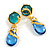 Teal/Blue Glass/Acrylic Asymmetric Contemporary Drop Earrings in Gold Tone - 70mm Long - view 7