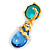 Teal/Blue Glass/Acrylic Asymmetric Contemporary Drop Earrings in Gold Tone - 70mm Long - view 9