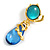 Teal/Blue Glass/Acrylic Asymmetric Contemporary Drop Earrings in Gold Tone - 70mm Long - view 10