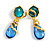 Teal/Blue Glass/Acrylic Asymmetric Contemporary Drop Earrings in Gold Tone - 70mm Long - view 5