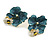 Large Enamel Flower with Bee Motif Stud Earrings in Gold Tone in Teal/Yelow/White - 40mm Tall - view 5