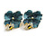 Large Enamel Flower with Bee Motif Stud Earrings in Gold Tone in Teal/Yelow/White - 40mm Tall - view 7