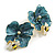 Large Enamel Flower with Bee Motif Stud Earrings in Gold Tone in Teal/Yelow/White - 40mm Tall - view 2
