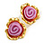 Lilac Pink Acrylic Rose Floral Stud Earrings in Gold Tone - 22mm Tall - view 7