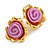 Lilac Pink Acrylic Rose Floral Stud Earrings in Gold Tone - 22mm Tall - view 2