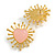 Large Pink Acrylic Heart Earrings in Bright Gold Tone - 40mm Tall - view 2