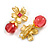 Bright Gold Tone Flower with Pink Glass Dangle Bead Clip On Eearrings - 50mm L - view 4