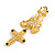 Victorian Style Filigree Cross Dangle Earrings in Light Gold Tone - 75mm L - view 5