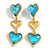 Triple Heart Drop Earrings in Gold Tone with Light Blue Acrylic Beads - 60mm Long - view 4