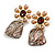 Brown Faux Pearl/Plum Crystal with Acrylic Bead Drop Earrings in Gold Tone - 53mm Long - view 7