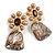 Brown Faux Pearl/Plum Crystal with Acrylic Bead Drop Earrings in Gold Tone - 53mm Long - view 2