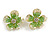 Clear/Green Acrylic Flower Stud Earrings in Gold Tone - 23mm Across