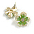 Clear/Green Acrylic Flower Stud Earrings in Gold Tone - 23mm Across - view 2