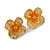 Four Petal Acrylic Flower Stud Earrings in Gold Tone in Yellow/Orange Colours - 20mm Across - view 2